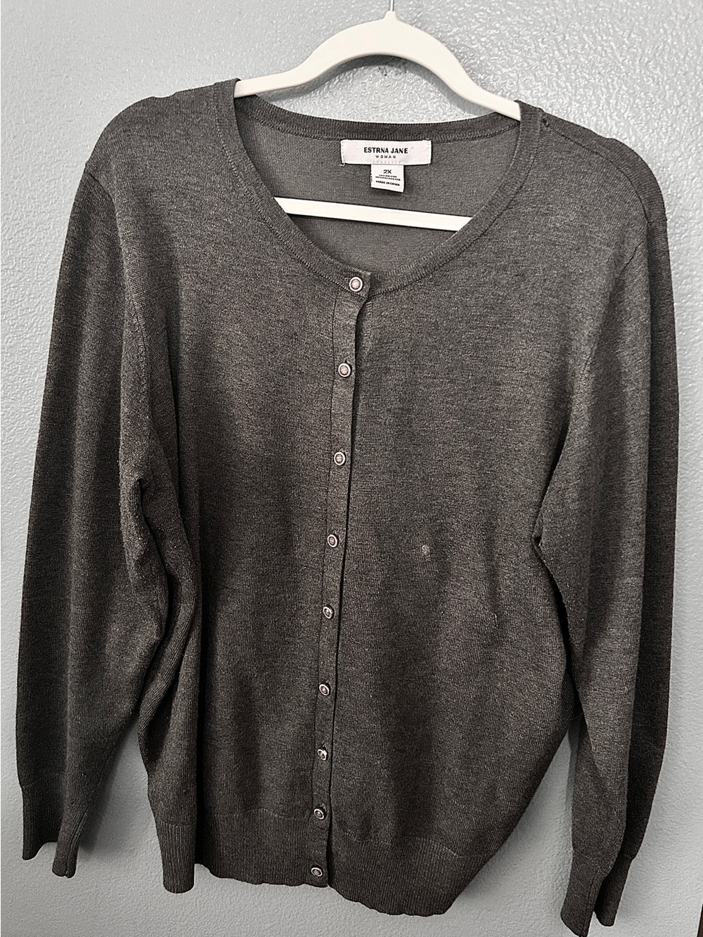 Estina Jane Women's Gray Button-Front Sweater 2X